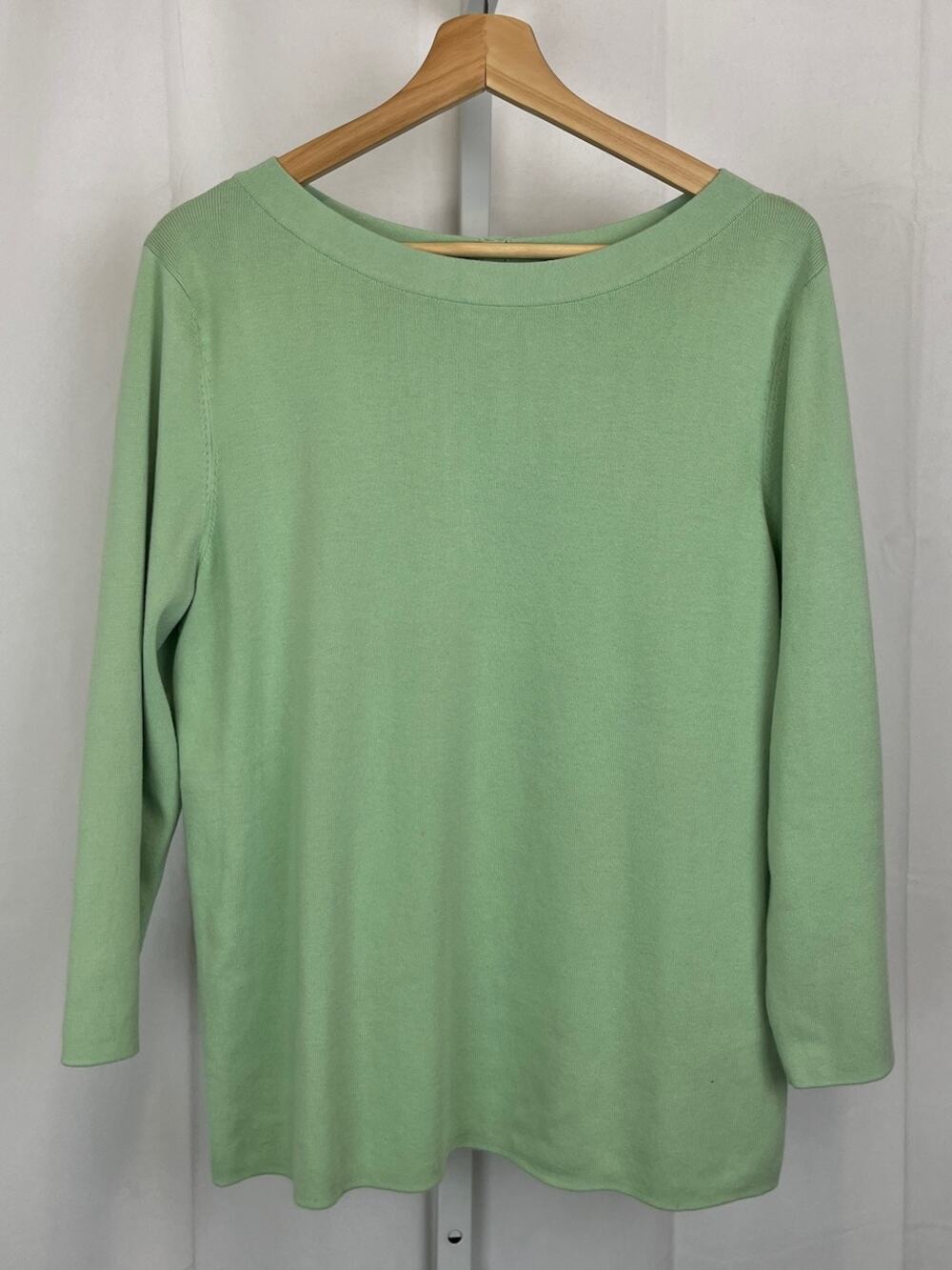 TALBOTS 3/4 Sleeve Pullover Sweater Button Back Cotton Rayon Green Size XL